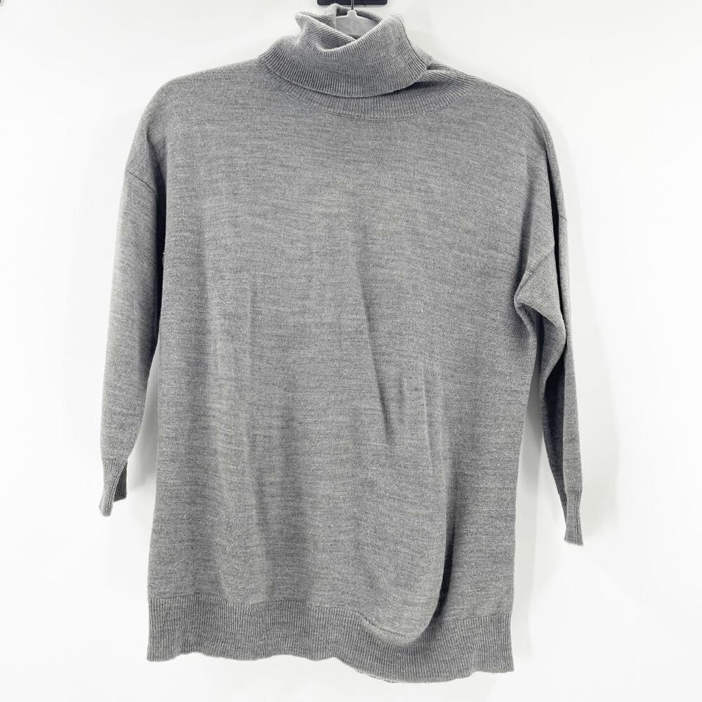New York & Company Turtleneck Sweater Womens Size S Gray 3/4 Sleeve Cozy
